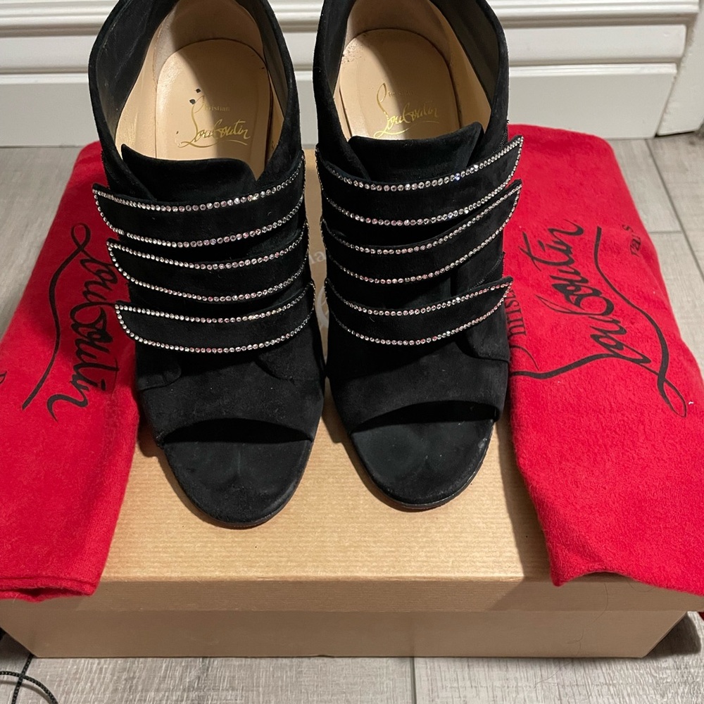 Christian Louboutin Black Strappy Heels with Silver Accents